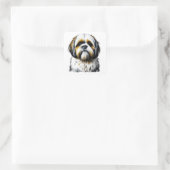 Schattigee Shih Tzu Waterverf stijl AI kunst Vierkante Sticker (Tas)