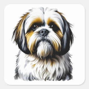 Schattigee Shih Tzu Waterverf stijl AI kunst Vierkante Sticker