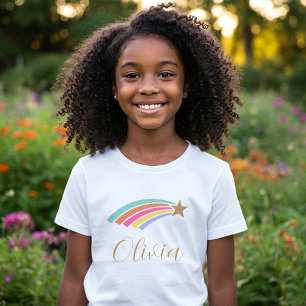 Schattigee Shooting Star Rainbow Custom Naam Meisj T-shirt