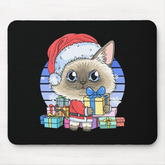 Schattigee Siamese Cat Santa Claus Christmas Kitte Muismat (Voorkant)