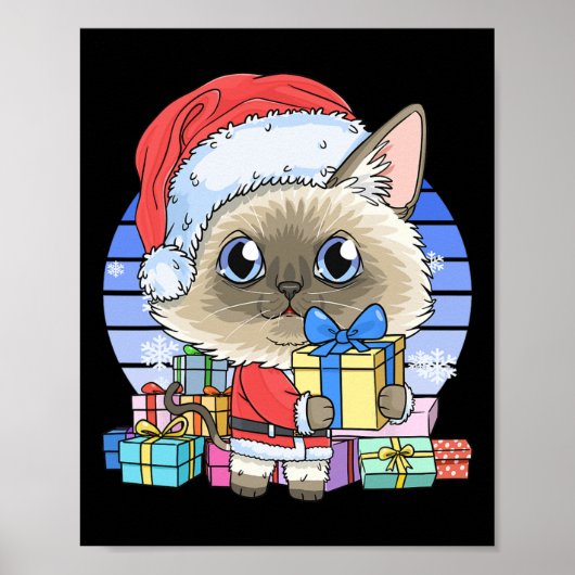 Schattigee Siamese Cat Santa Claus Christmas Kitte Poster (Voorkant)