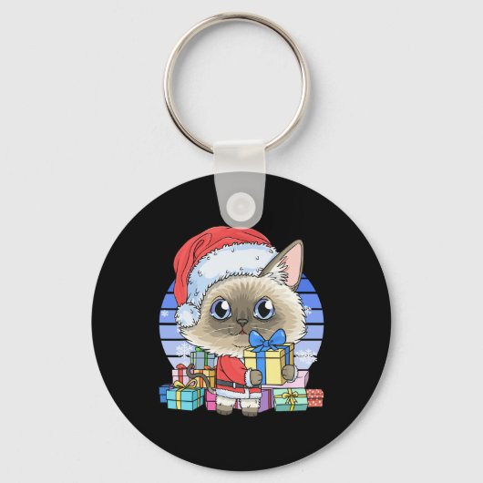 Schattigee Siamese Cat Santa Claus Christmas Kitte Sleutelhanger (Voorkant)