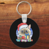 Schattigee Siamese Cat Santa Claus Christmas Kitte Sleutelhanger (Voorkant)