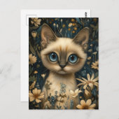 Schattigee Siamese kat in een bloementuin - Whimsi Briefkaart (Voorkant / Achterkant)