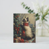 Schattigee Siamese kat kerst Vintage Briefkaart (Staand voorkant)