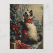 Schattigee Siamese kat kerst Vintage Briefkaart (Voorkant)