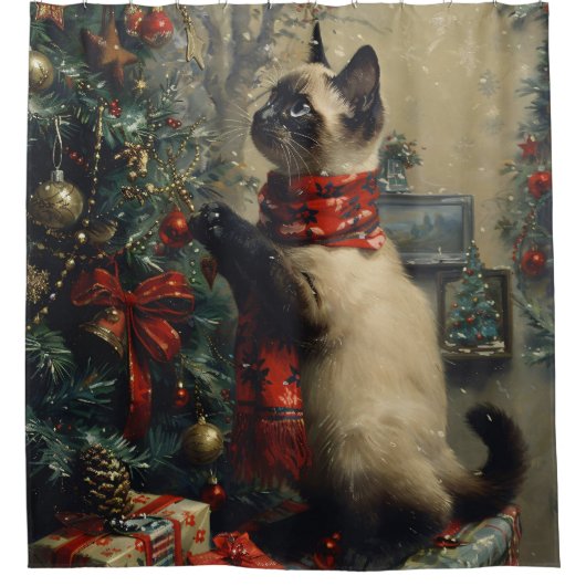 Schattigee Siamese kat kerst Vintage Douchegordijn (Voorkant)