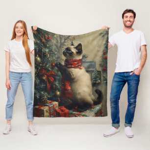 Schattigee Siamese kat kerst Vintage Fleece Deken