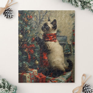 Schattigee Siamese kat kerst Vintage Legpuzzel
