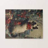 Schattigee Siamese kat kerst Vintage Legpuzzel (Horizontaal)
