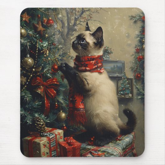 Schattigee Siamese kat kerst Vintage Muismat (Voorkant)