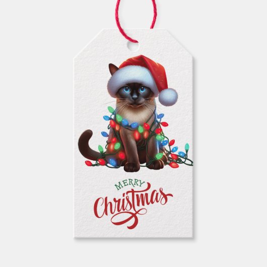 Schattigee Siamese kat kerstverlichting Cadeaulabel (Voorkant)
