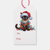 Schattigee Siamese kat kerstverlichting Cadeaulabel (Achterkant)