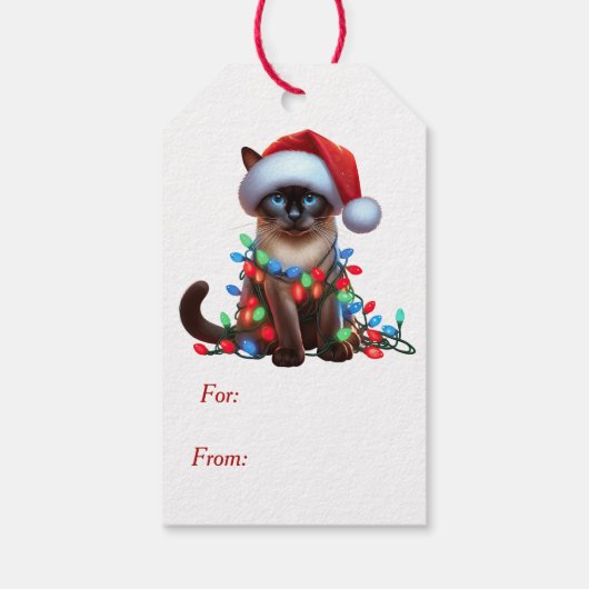 Schattigee Siamese kat kerstverlichting Cadeaulabel (Achterkant)