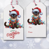 Schattigee Siamese kat kerstverlichting Cadeaulabel