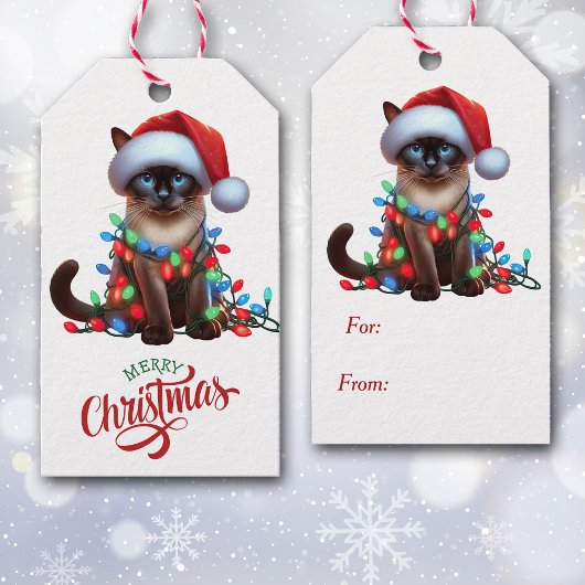 Schattigee Siamese kat kerstverlichting Cadeaulabel