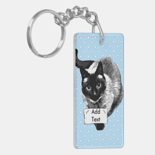 Schattigee Siamese kat met blanco bord Sleutelhanger (Voorkant Links)