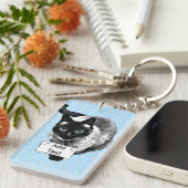 Schattigee Siamese kat met blanco bord Sleutelhanger (Voorkant Rechts)