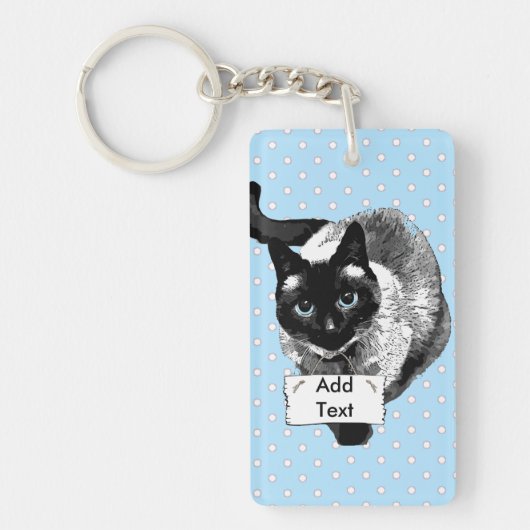 Schattigee Siamese kat met blanco bord Sleutelhanger (Voorkant)