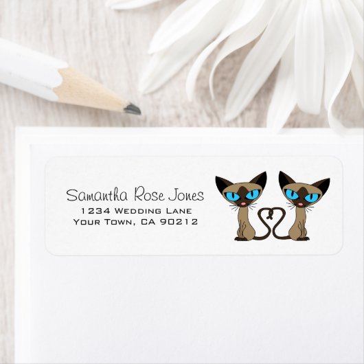 Schattigee Siamese Katten Staart Hart Aangepast Ad Etiket (Insitu)