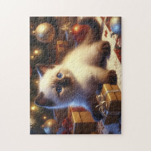 Schattigee Siamese kitten Kerst Legpuzzel (Verticaal)