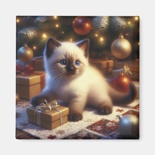 Schattigee Siamese kitten Kerst Magneet (Voorkant)