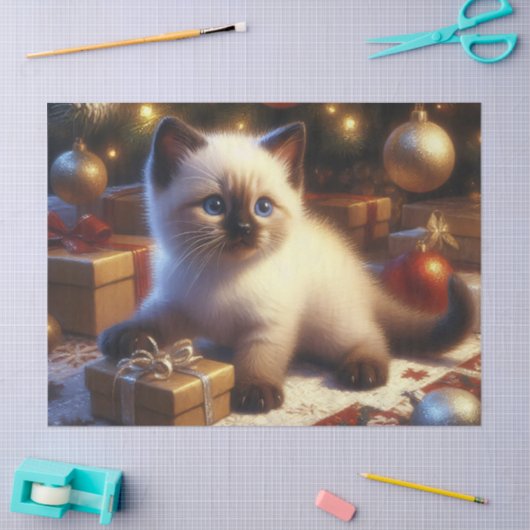 Schattigee Siamese kitten kerstdecoupage Tissuepapier (Craft)