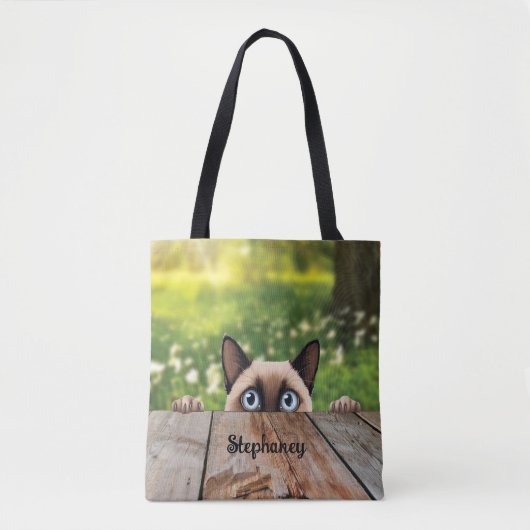 Schattigee Siamese Peeking Cat Tote Bag (Voorkant)
