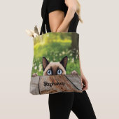 Schattigee Siamese Peeking Cat Tote Bag (Dichtbij)