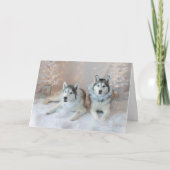 Schattigee Siberische Huskies kerst Kaart (Voorkant)