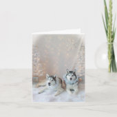 Schattigee Siberische Huskies kerst Kaart (Voorkant)