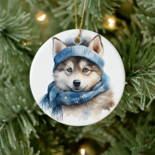 Schattigee Siberische Husky Dog Christmas Keramisch Ornament