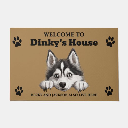 Schattigee Siberische Husky Dog Foto Deurmat (Voorkant)