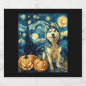 Schattigee Siberische Husky Dog Halloween Jack O L Sparkling Wijnetiket (Enkel label)