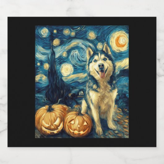Schattigee Siberische Husky Dog Halloween Jack O L Sparkling Wijnetiket (Enkel label)