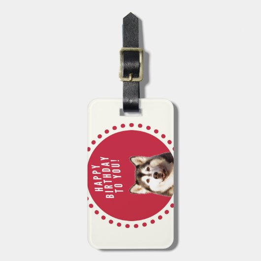 Schattigee Siberische Husky Dog Happy Birthday Bagagelabel (Voorkant verticaal)