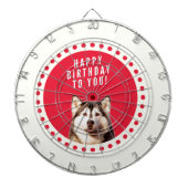 Schattigee Siberische Husky Dog Happy Birthday Dartbord (Voorkant)