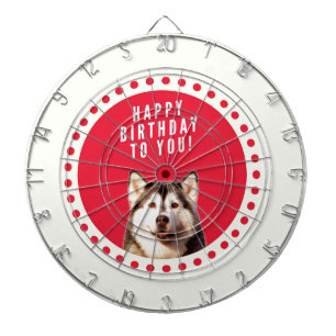 Schattigee Siberische Husky Dog Happy Birthday Dartbord