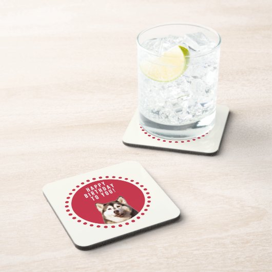 Schattigee Siberische Husky Dog Happy Birthday Drankjes Onderzetter (Rechterzijde)