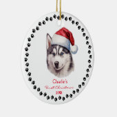 Schattigee Siberische Husky Dog Santa Hat Paw Cust Keramisch Ornament (Rechts)