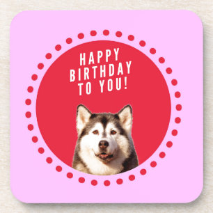 Schattigee Siberische Husky Dog Wishing Happy Birt Drankjes Onderzetter