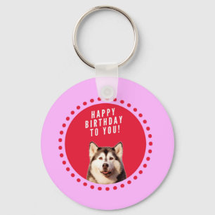 Schattigee Siberische Husky Dog Wishing Happy Birt Sleutelhanger