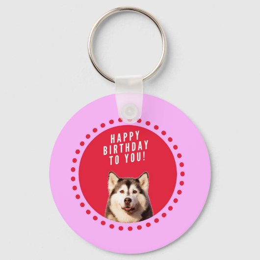 Schattigee Siberische Husky Dog Wishing Happy Birt Sleutelhanger (Voorkant)