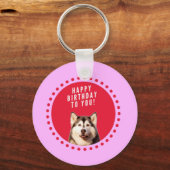 Schattigee Siberische Husky Dog Wishing Happy Birt Sleutelhanger (Voorkant)