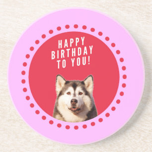 Schattigee Siberische Husky Dog Wishing Happy Birt Zandsteen Onderzetter
