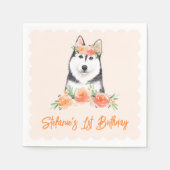 Schattigee Siberische Husky en perzikbloemen Verja Servet (Voorkant)