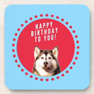 Schattigee Siberische Husky Happy Birthday blauw r Bier Onderzetter