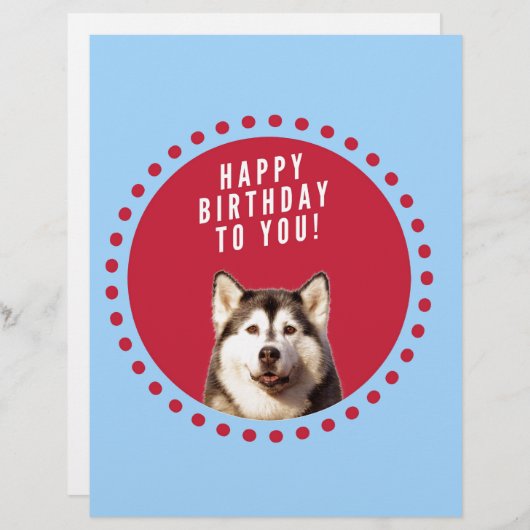 Schattigee Siberische Husky Happy Birthday blauw r Briefhoofd (Voorkant / Achterkant)
