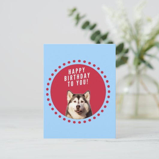 Schattigee Siberische Husky Happy Birthday blauw r Briefkaart (Staand voorkant)