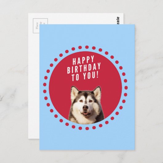 Schattigee Siberische Husky Happy Birthday blauw r Briefkaart (Voorkant / Achterkant)